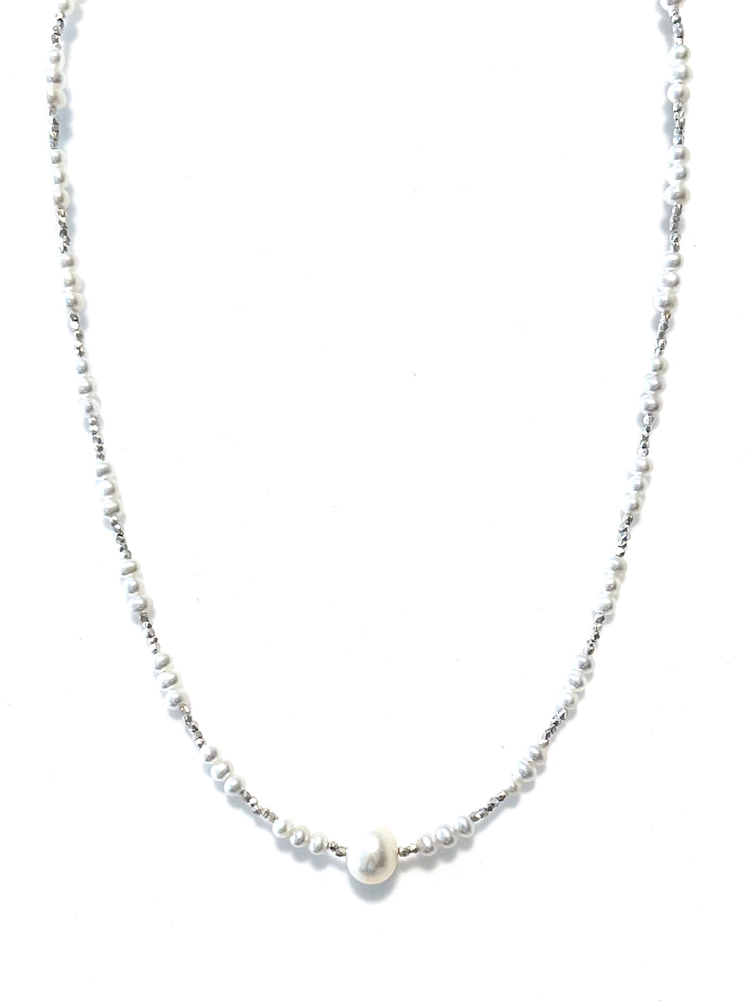 Sterling Silver Necklace with White Pearls