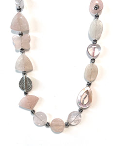 Australian Handmade Pink Necklace with Rose Quartz Mother of Pearl and Sterling Silver