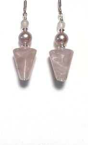 Pink Earrings with Rose Quartz Natural Colour Pink Pearls and Sterling Silver