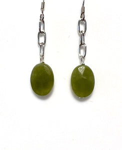Green Facetted Canada Jade Earrings with Sterling Silver Chain