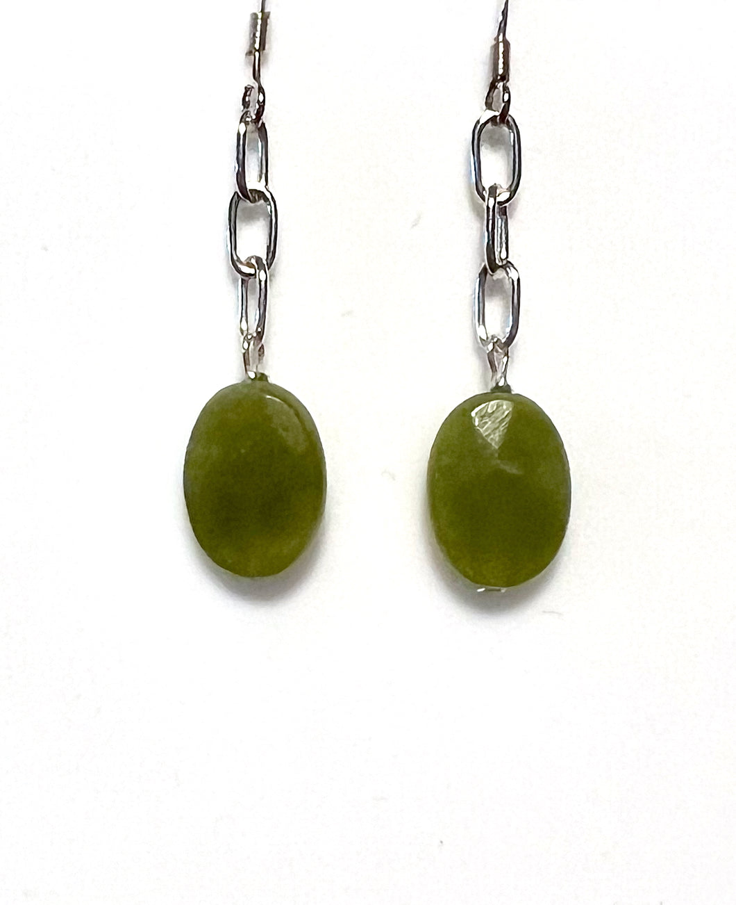 Green Facetted Canada Jade Earrings with Sterling Silver Chain