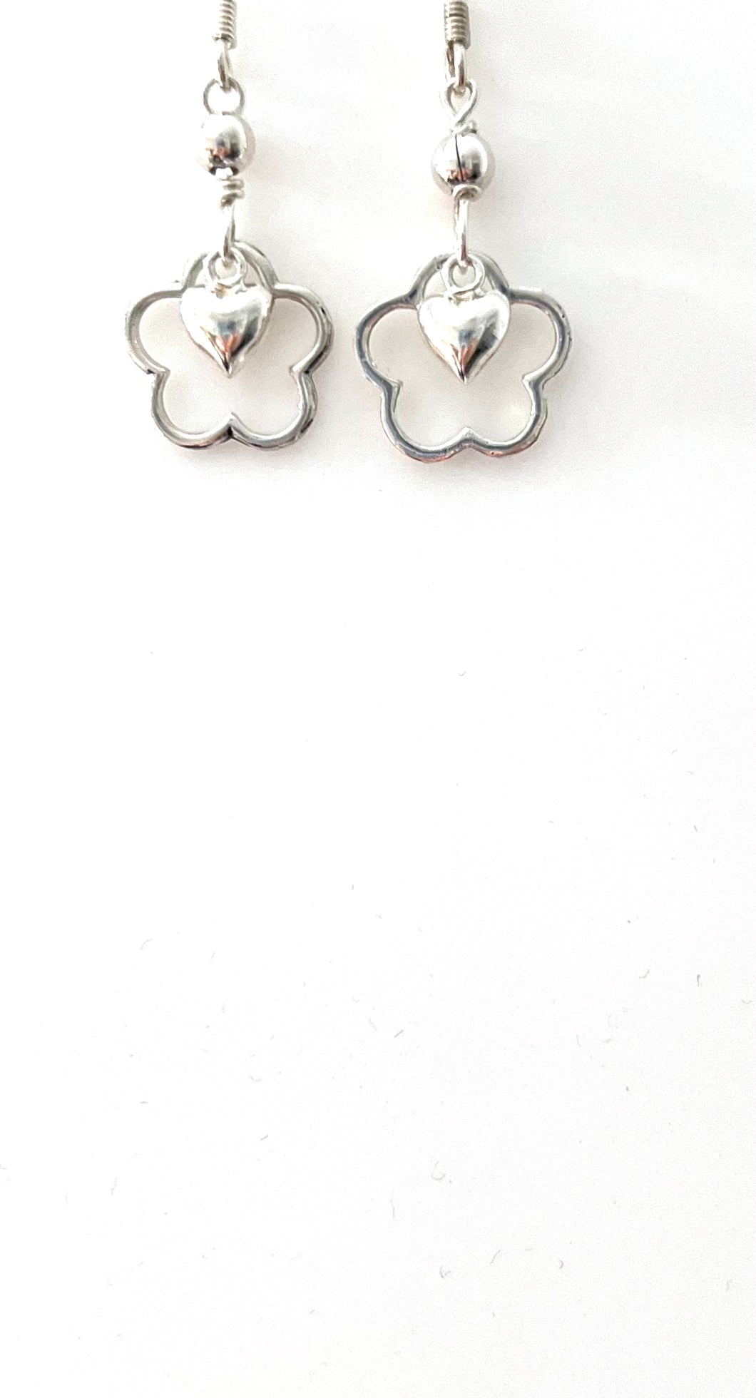 Sterling Silver Earrings with Flower and Heart