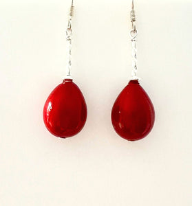 Red Earrings with Sterling Silver
