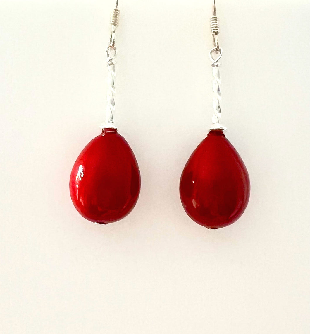 Red Earrings with Sterling Silver