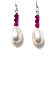 Australian Handmade Pink Necklace with Ruby and Teardrop White Pearls