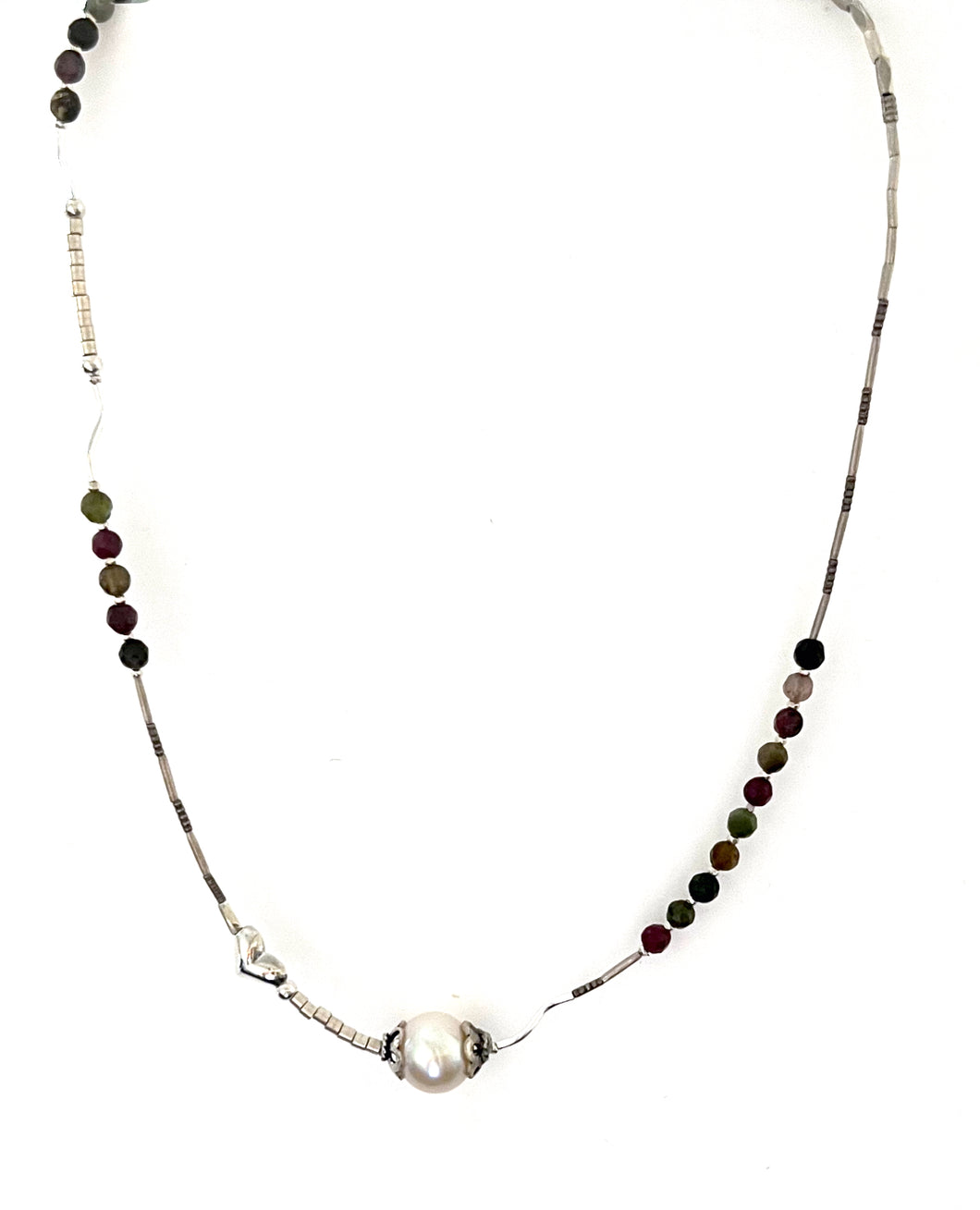 Australian Handmade Sterling Silver Necklace with Tourmaline Pearl and Sterling Silver