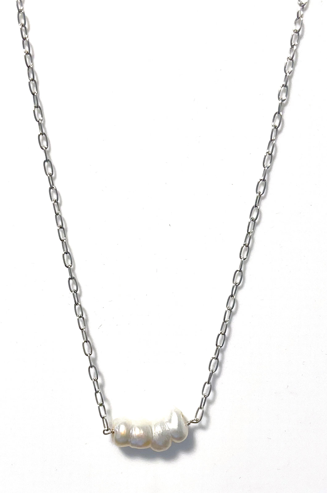 Sterling Silver Necklace with Unusual Shape Pearl