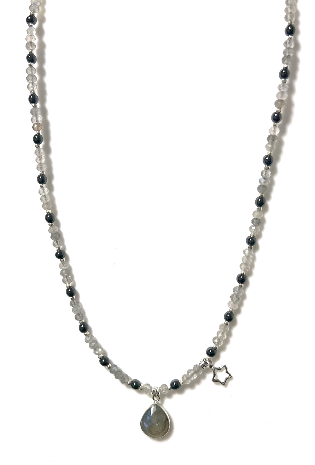 Australian Handmade Grey Necklace with Labradorite Hematite and Sterling Silver