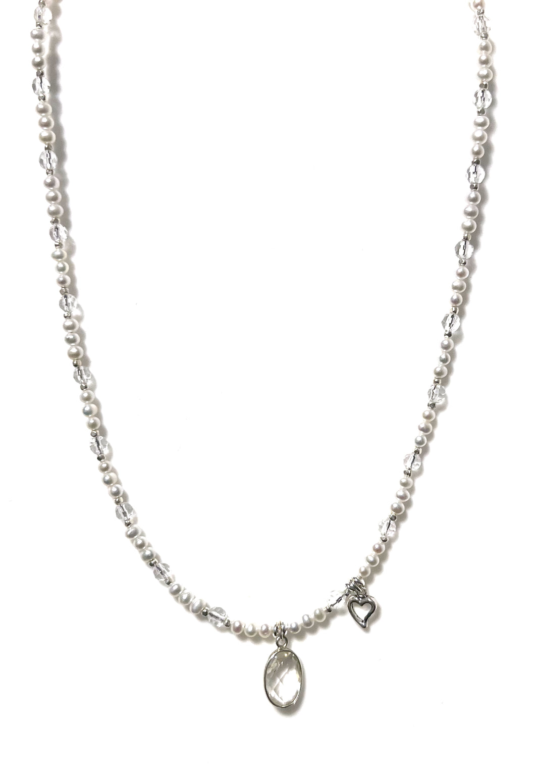 Australian Handmade Pearl Necklace with Clear Quartz and Sterling Silver