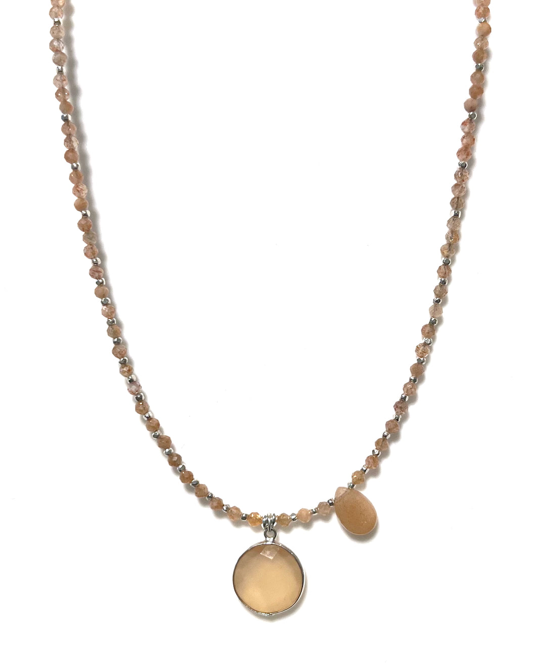 Australian Handmade Pink Necklace with Peach Moonstone and Sterling Silver
