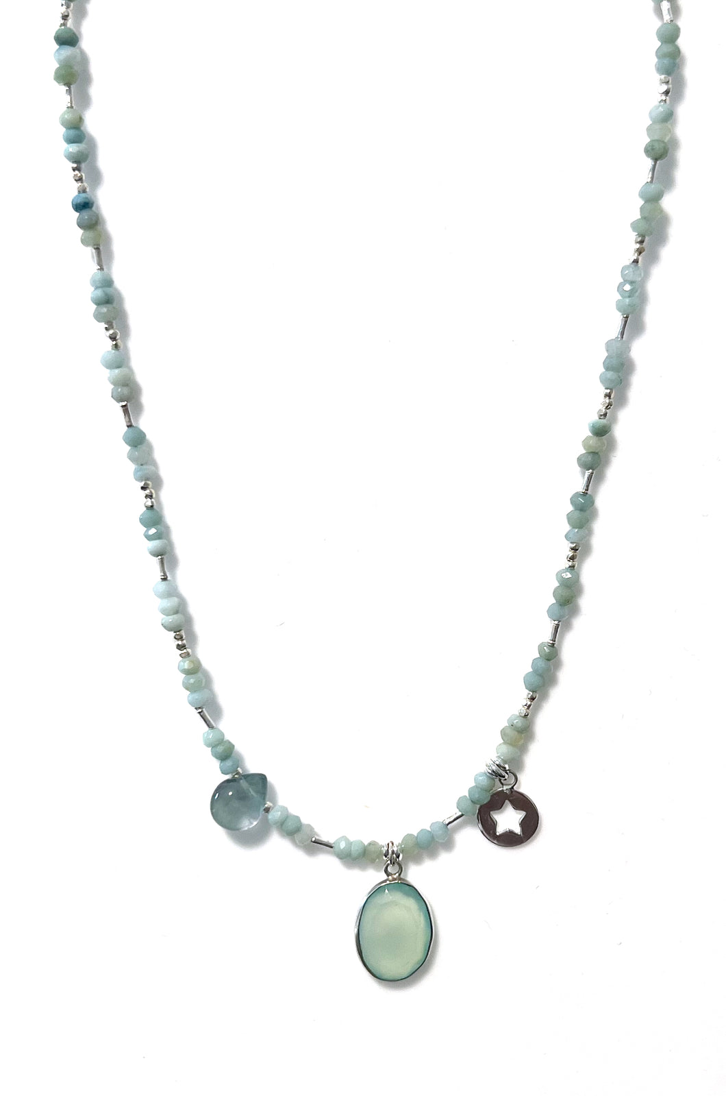 Australian Handmade Green Necklace with Amazonite Fluorite Chalcedony Pendant and Sterling Silver