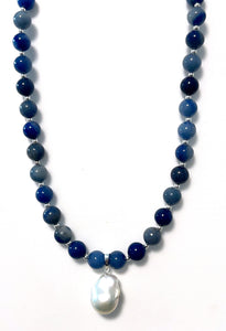 Australian Handmade Blue Necklace with Blue Aventurine Baroque Pearl and Sterling Silver