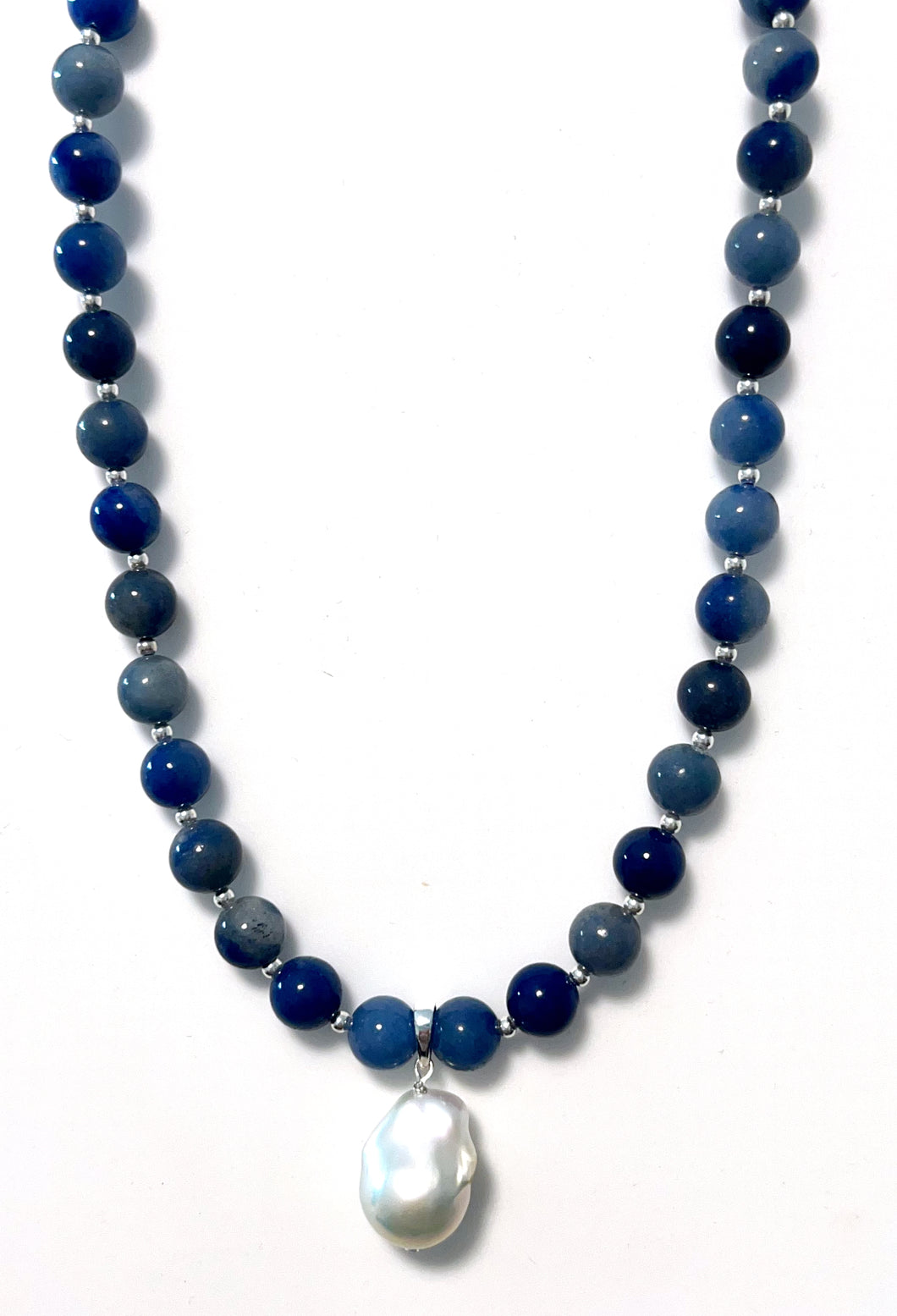 Australian Handmade Blue Necklace with Blue Aventurine Baroque Pearl and Sterling Silver