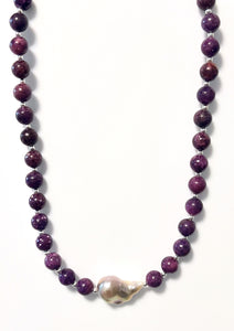 Purple Necklace with Lepidolite Baroque Pearl and Sterling Silver