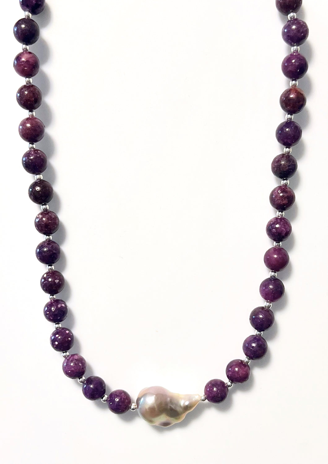 Purple Necklace with Lepidolite Baroque Pearl and Sterling Silver