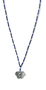 Australian Handmade Blue Necklace with Facetted Lapis Lazuli Pearls and Sterling Silver Butterfly