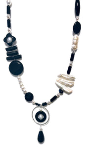 Australian Handmade Black Necklace with Onyx Pearls and Sterling Silver