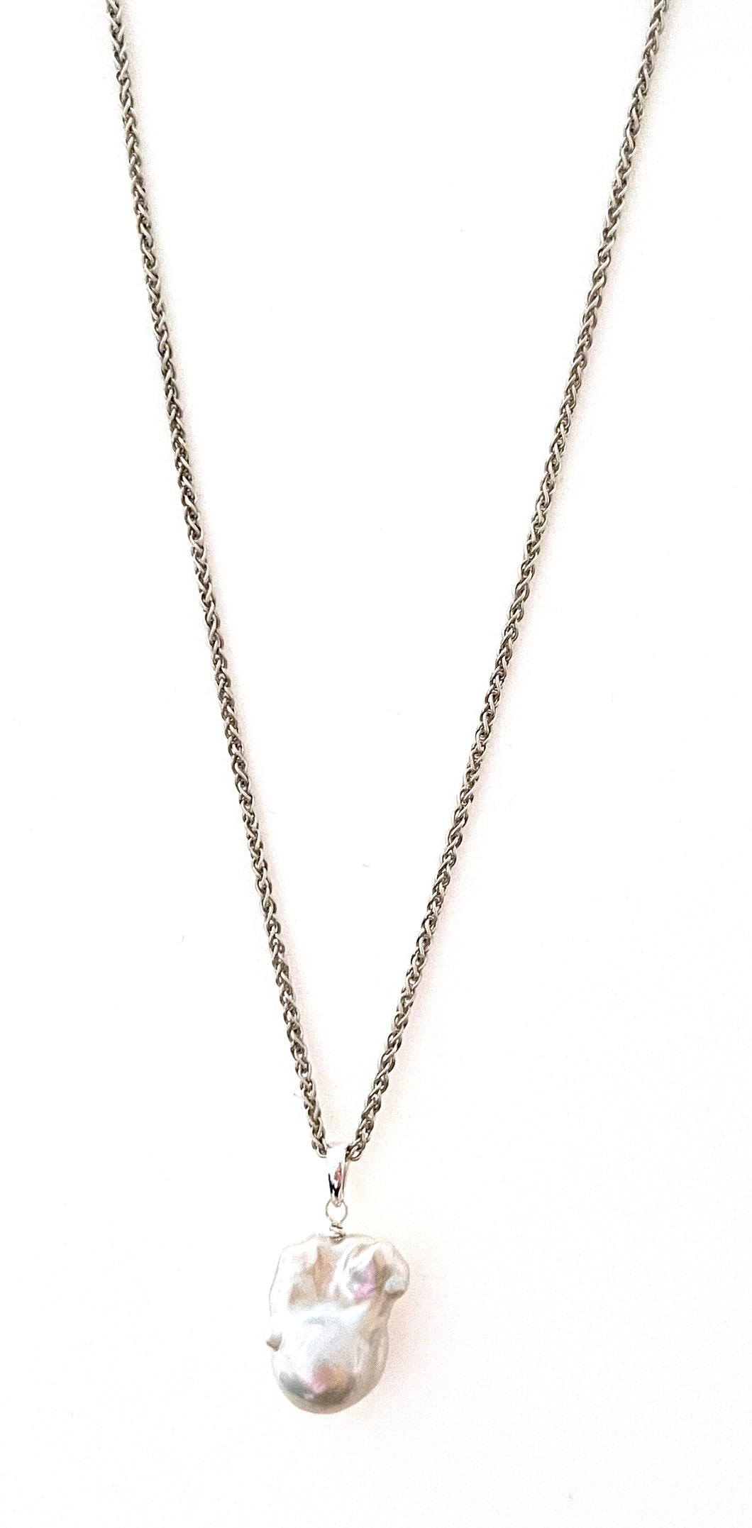 Australian Handmade White Baroque Pearl Necklace on a Sterling Silver Chain