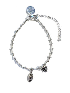 Sterling Silver Bracelet with Flower and Leaf Charms