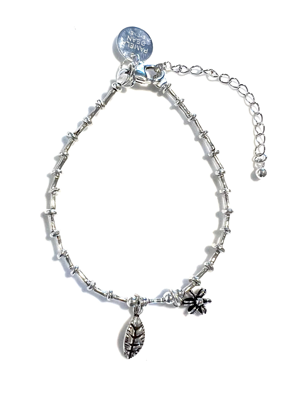 Sterling Silver Bracelet with Flower and Leaf Charms
