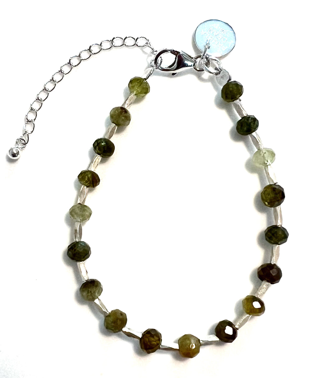 Green Bracelet with Facetted Green Garnet and Sterling Silver
