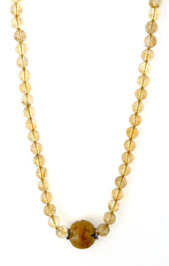Australian Handmade Yellow Necklace with Citrine Beads and Carved Jade Centrepiece
