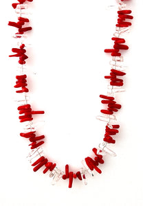 Australian Handmade Red Necklace with Coral and Crystal Quartz