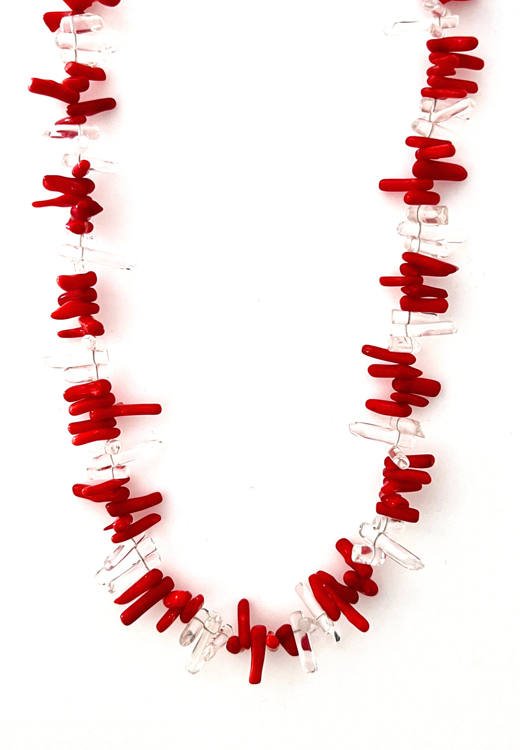 Australian Handmade Red Necklace with Coral and Crystal Quartz