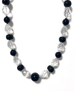 Australian Handmade Black Necklace with Onyx Cinnabar Crystal Quartz and Sterling Silver