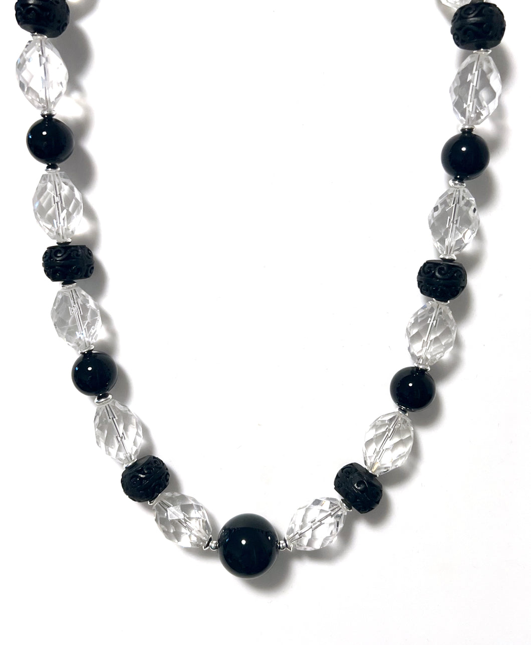 Australian Handmade Black Necklace with Onyx Cinnabar Crystal Quartz and Sterling Silver