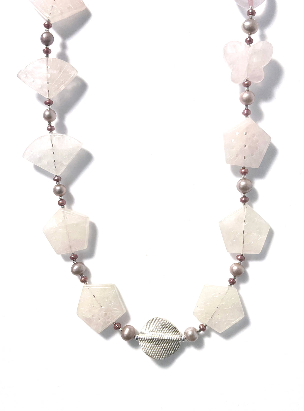 Australian Handmade Pink Necklace with Rose Quartz Pink Pearls and Sterling Silver