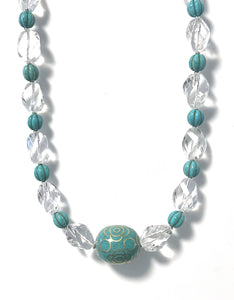 Australian Handmade Turquoise Colour Necklace with Howlite Crystal Quartz and Tibetan Bead Centrepiece