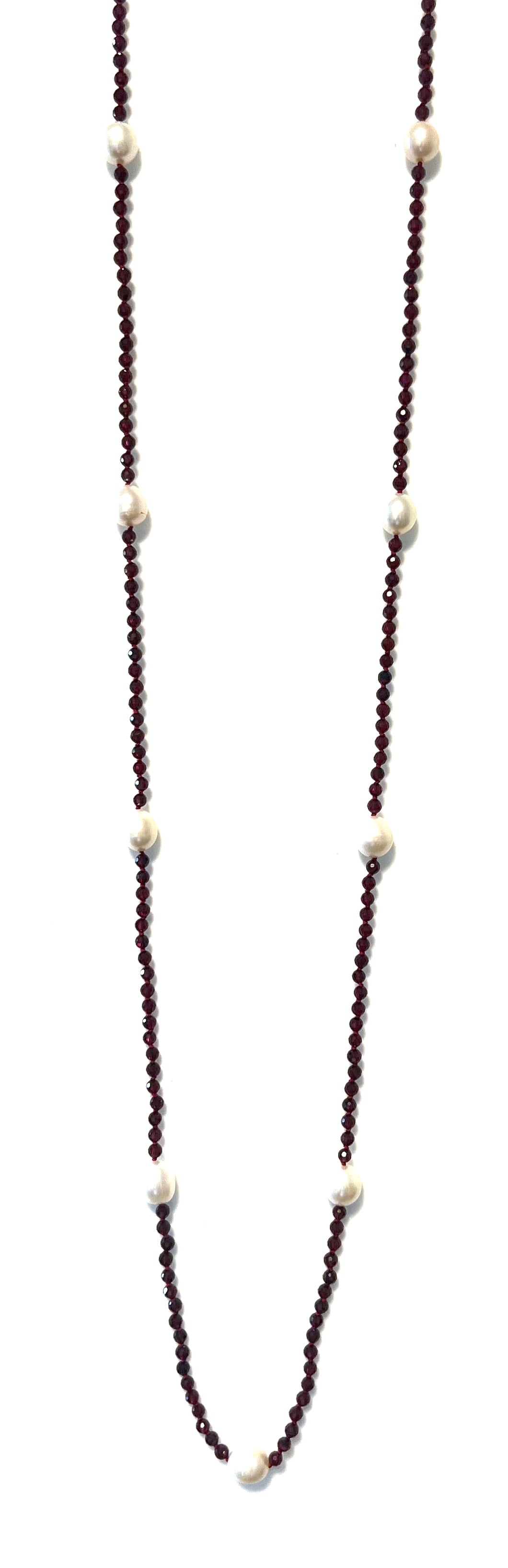 Australian Handmade Red Necklace with Facetted Garnet and Rice Shaped Pearls