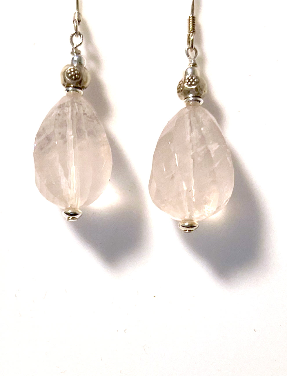Pink Earrings with Rose Quartz and Sterling Silver