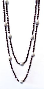 Australian Handmade Red Necklace with Facetted Garnet and Rice Shaped Pearls