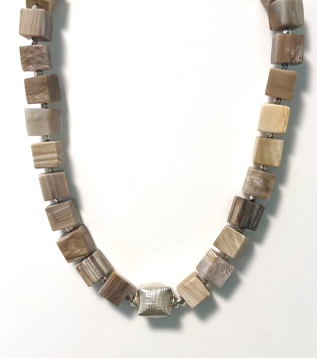 Australian Handmade Brown Necklace with Wood Opalite and Sterling Silver