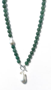 Australian Handmade Green Necklace with Aventurine Baroque Pearls and Sterling Silver