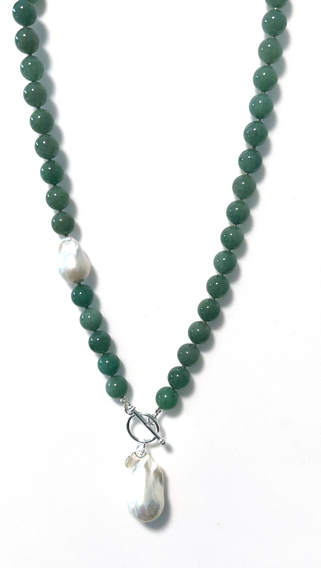 Australian Handmade Green Necklace with Aventurine Baroque Pearls and Sterling Silver