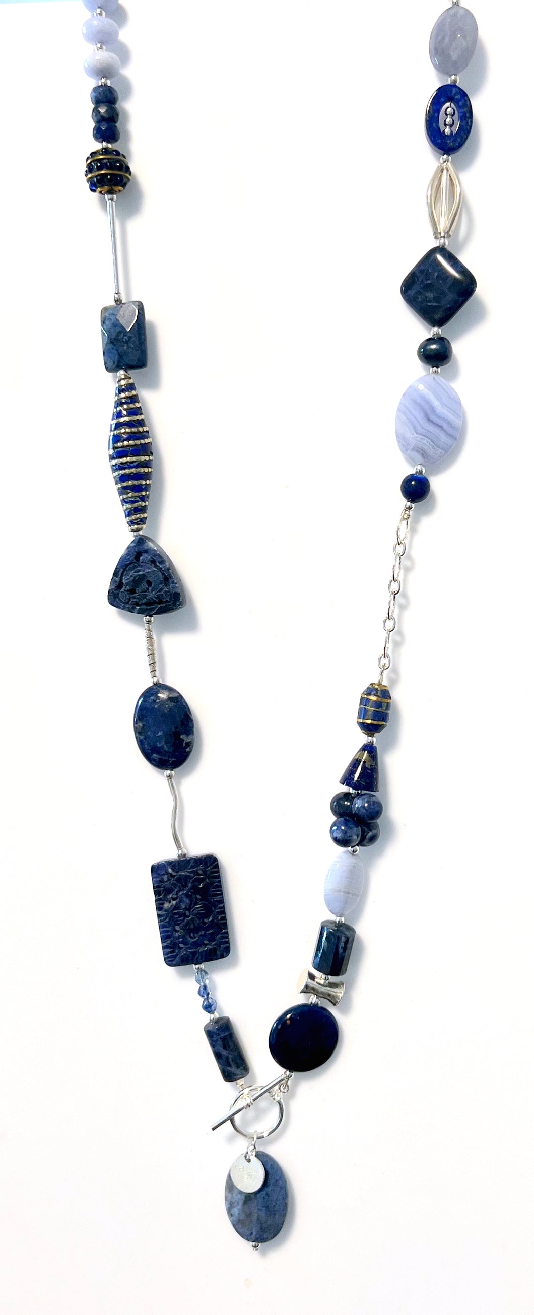 Australian Handmade Blue Necklace with Various Blue Gemstones and Nepalese Beads