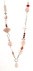 Australian Handmade Pink Necklace with Rose Quartz Rhodonite Moonstone Mother Of Pearl and Sterling Silver