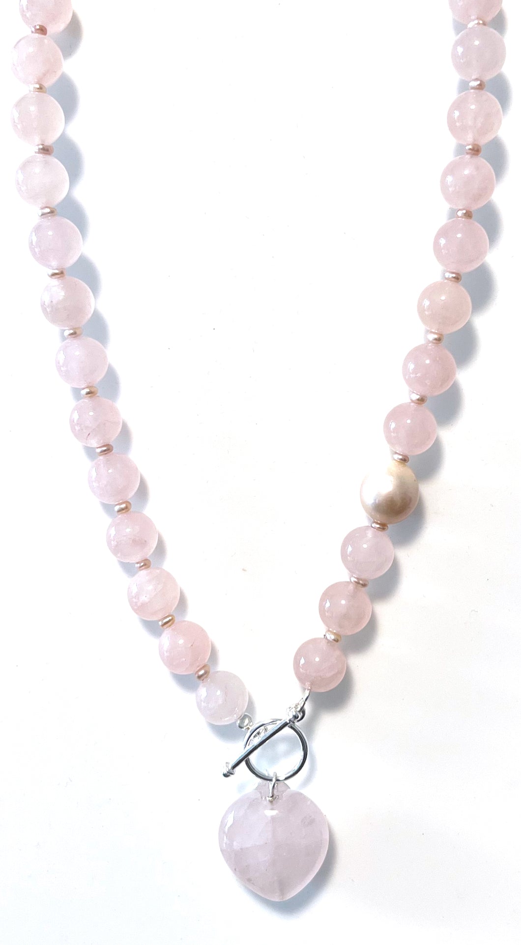 Australian Handmade Pink Necklace with Rose Quartz Pearl and Sterling Silver