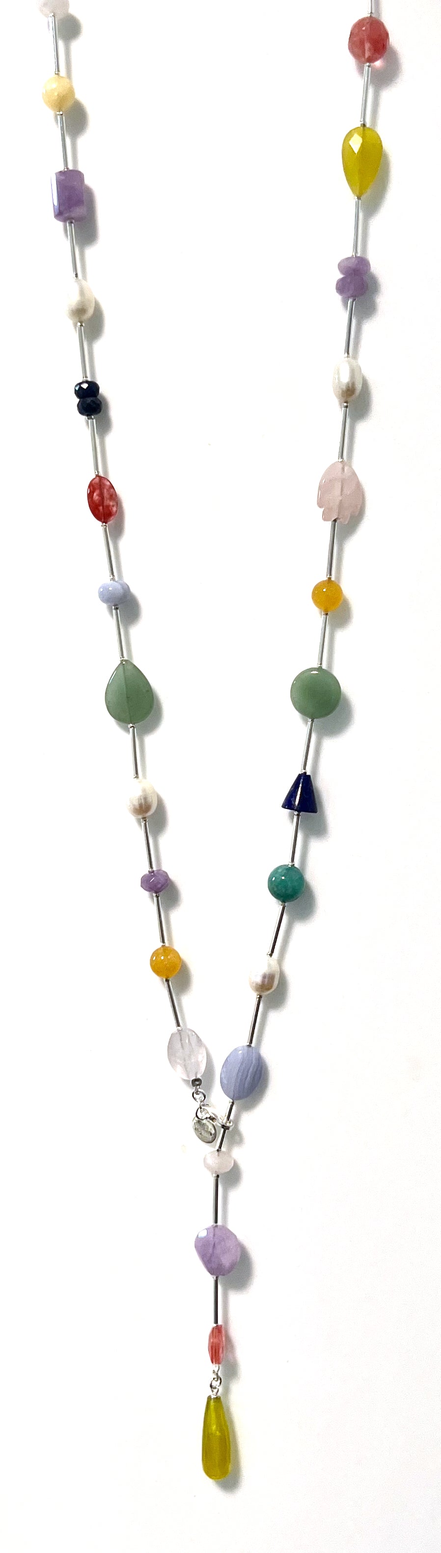 Australian Handmade Multicolour Gemstone Necklace with Pearls and Sterling Silver