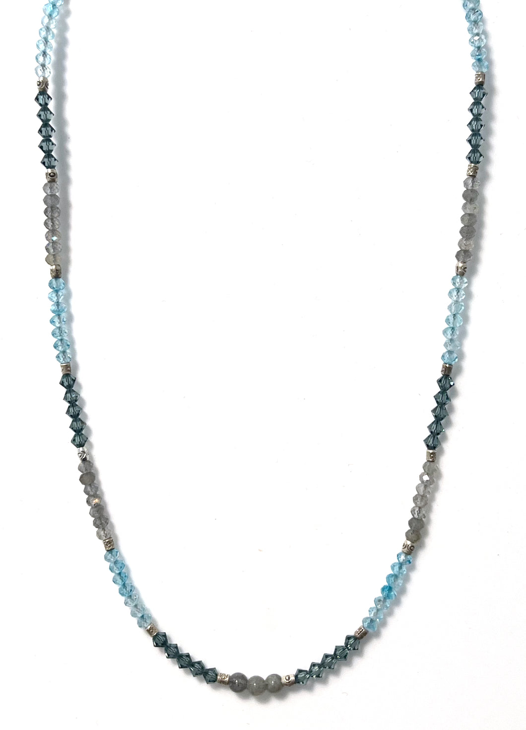 Australian Handmade Turquoise Colour Necklace with Blue Topaz Labradorite Swarovski Crystal and Sterling Silver