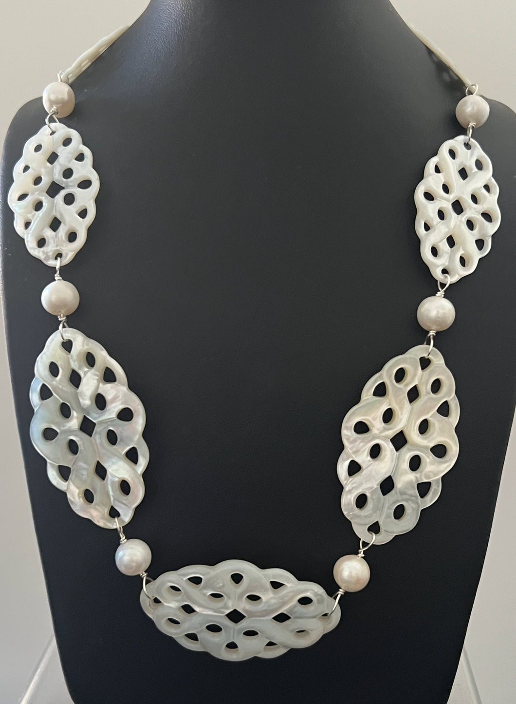Australian Handmade White Necklace with Mother of Pearl Pearls and Sterling Silver