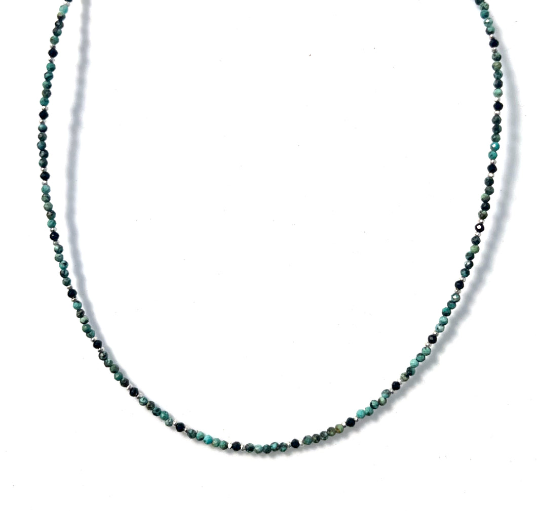 Australian Handmade Turquoise Colour Necklace with African Turquoise Black Spinel and Sterling Silver