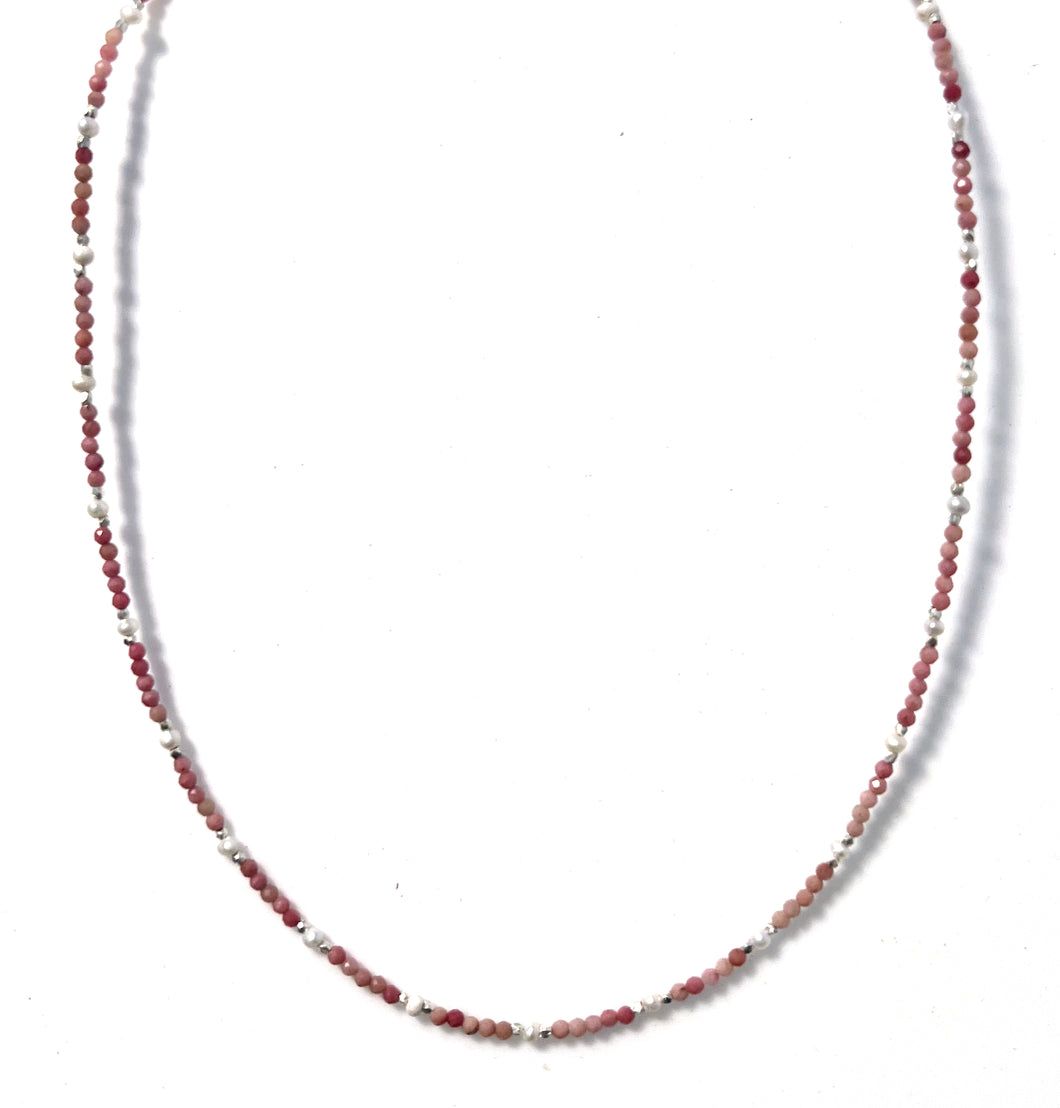 Australian Handmade Pink Necklace with Rhodochrosite Pearls and Sterling Silver