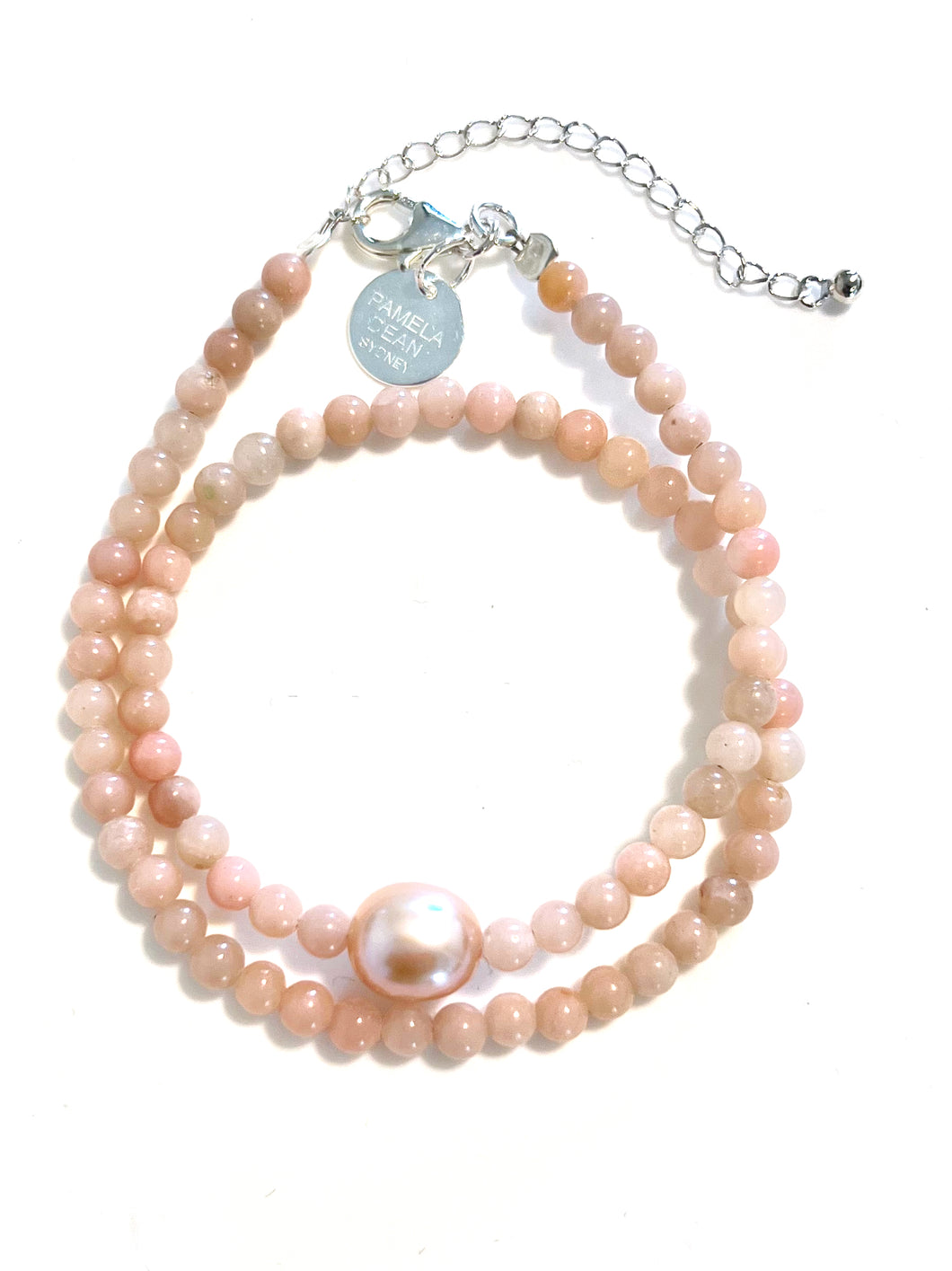 Pink Double Wrap Bracelet with Aragonite Pink Pearl and Sterling Silver