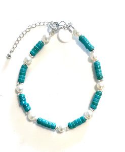 Turquoise Colour Bracelet with Howlite Pearls and Sterling Silver