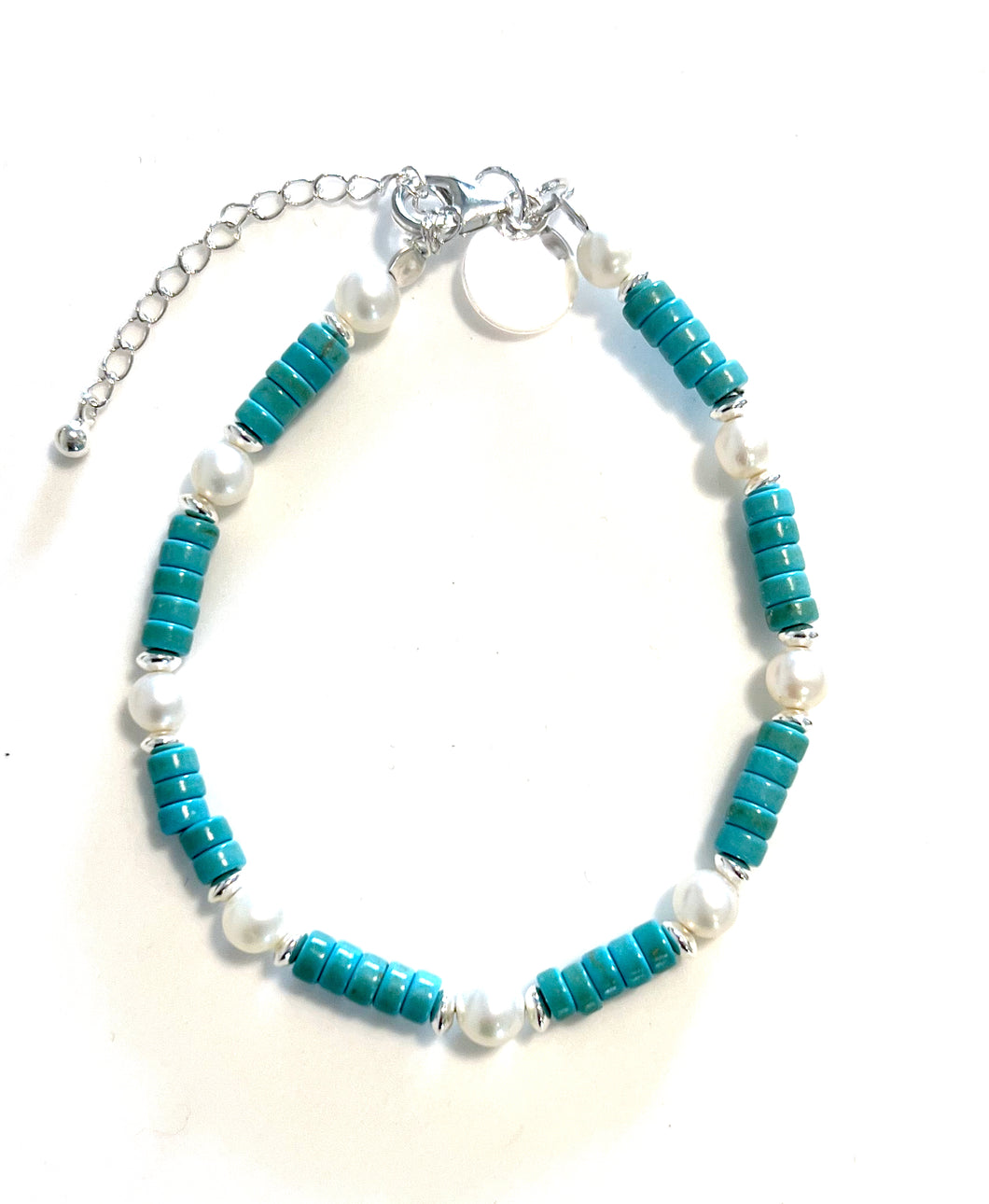 Turquoise Colour Bracelet with Howlite Pearls and Sterling Silver