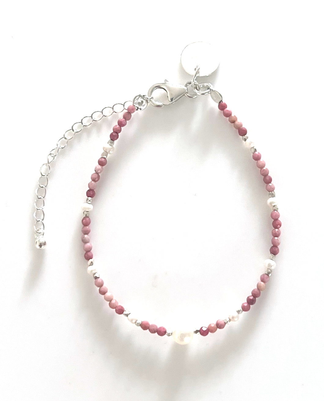 Pink Bracelet with Rhodochrosite Pearls and Sterling Silver